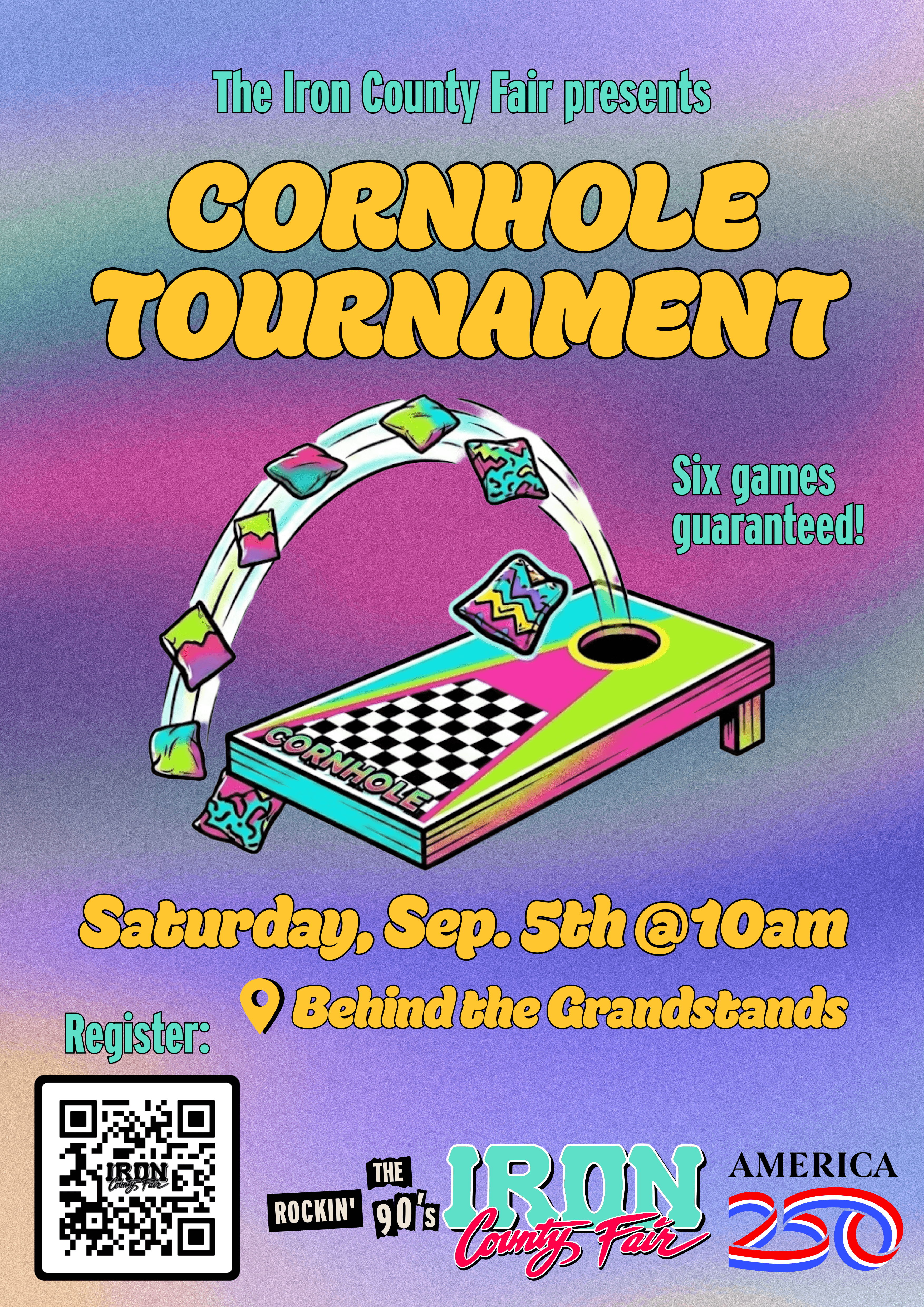 Cornhole Tournament is at 10 am saturday september 5th Behind the grandstands