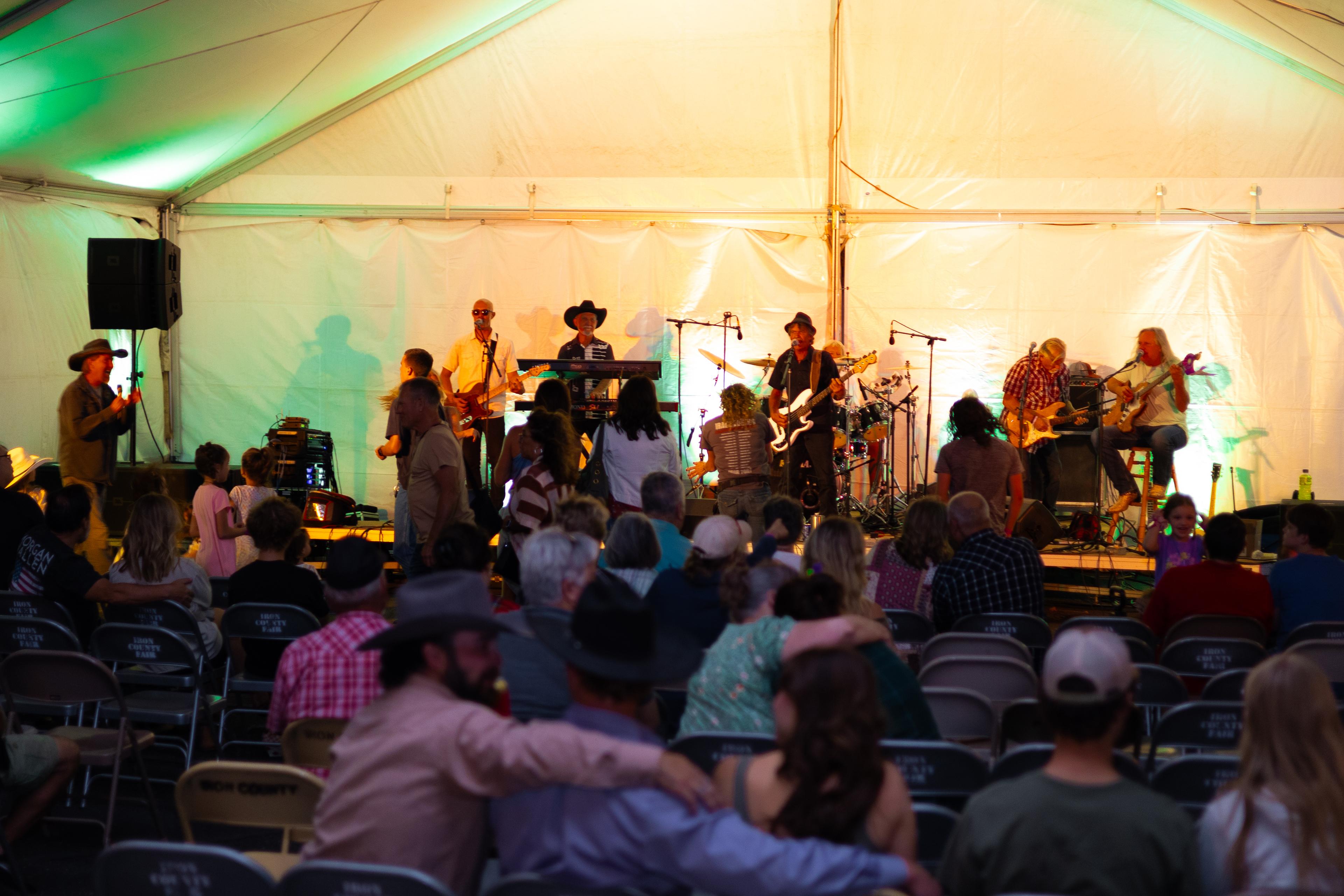 Group watching the band perform on stage