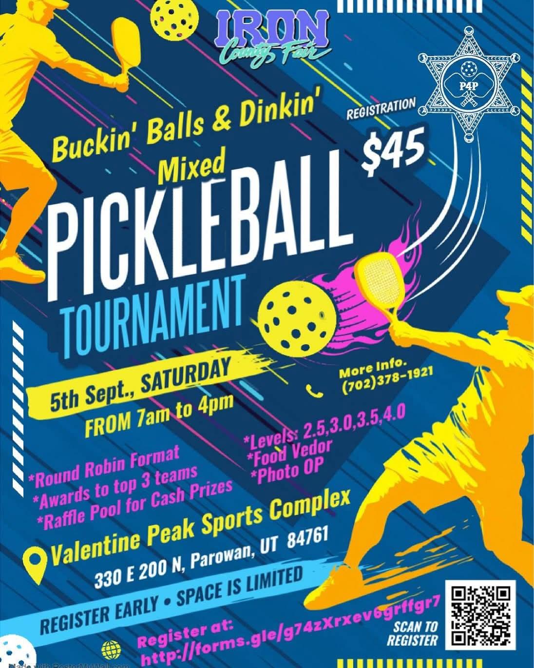  The Buckin' Balls & Dinkin' Mixed Pickleball Tournament brings players together for a fun and competitive day at Valentine Peak Sports Complex during the Iron County Fair.