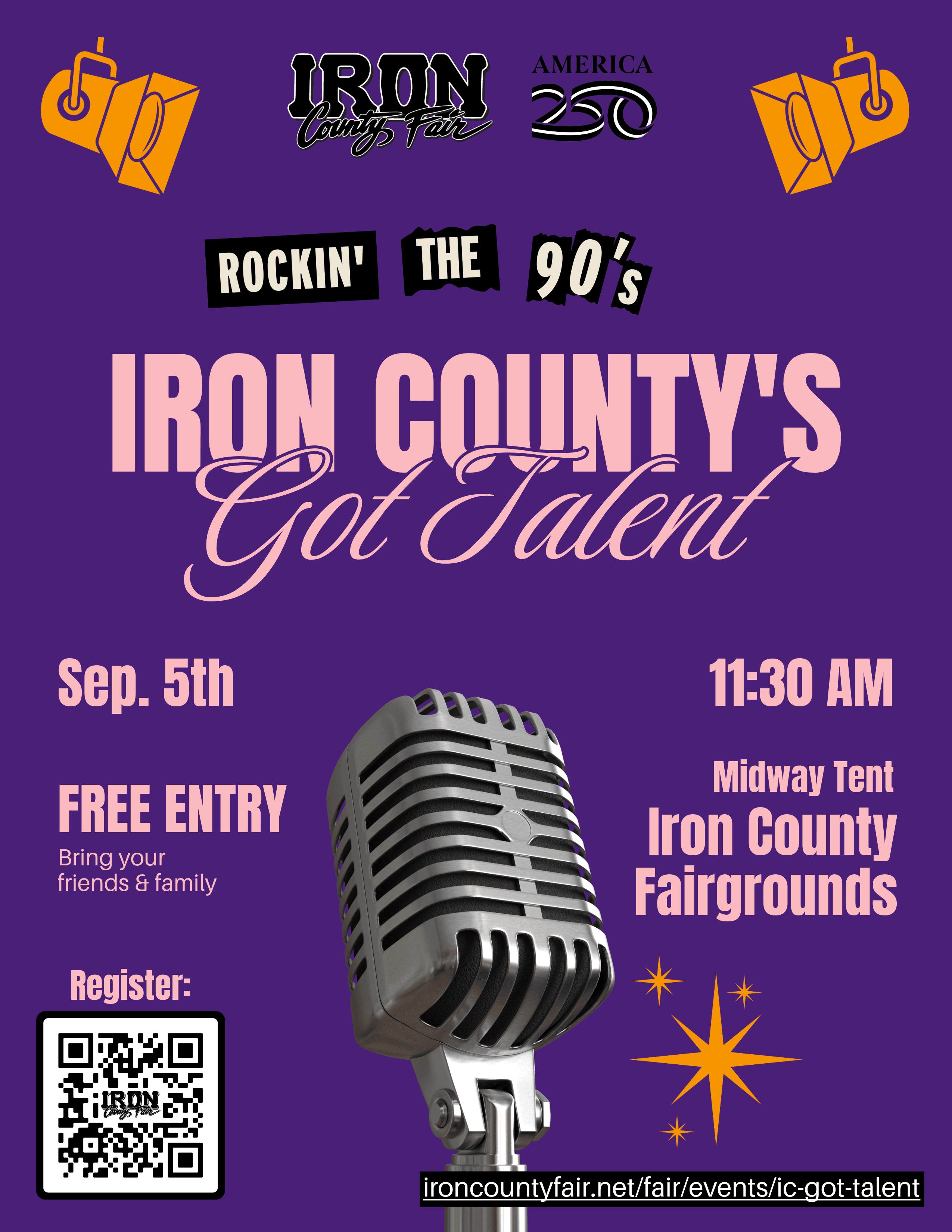 September 5th, 11:30 AM at the Midway Tent Iron County Fairgrounds. Free Entry
