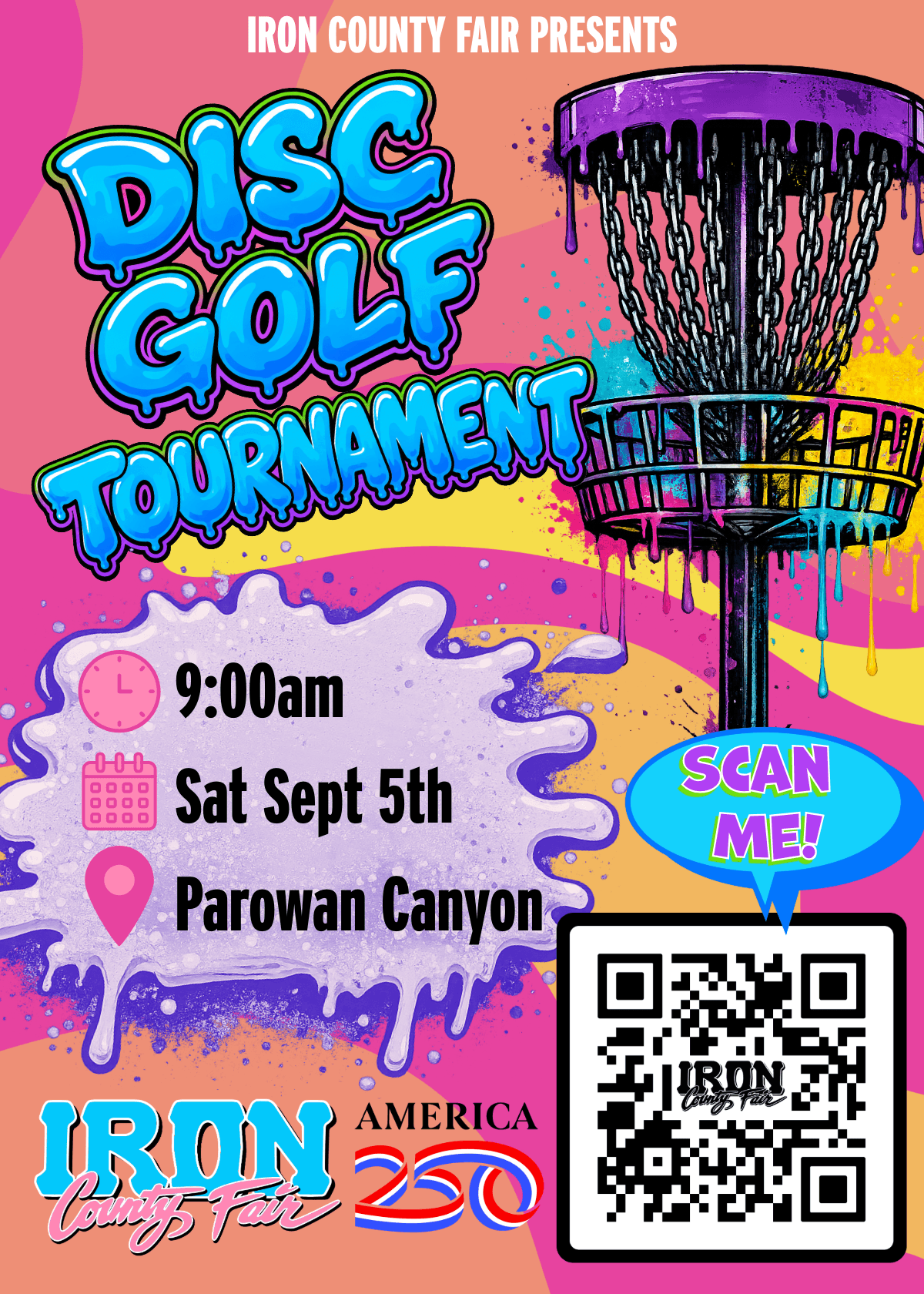Disc Golf Tournament is at 9am saturday september 5th at parowan canyon