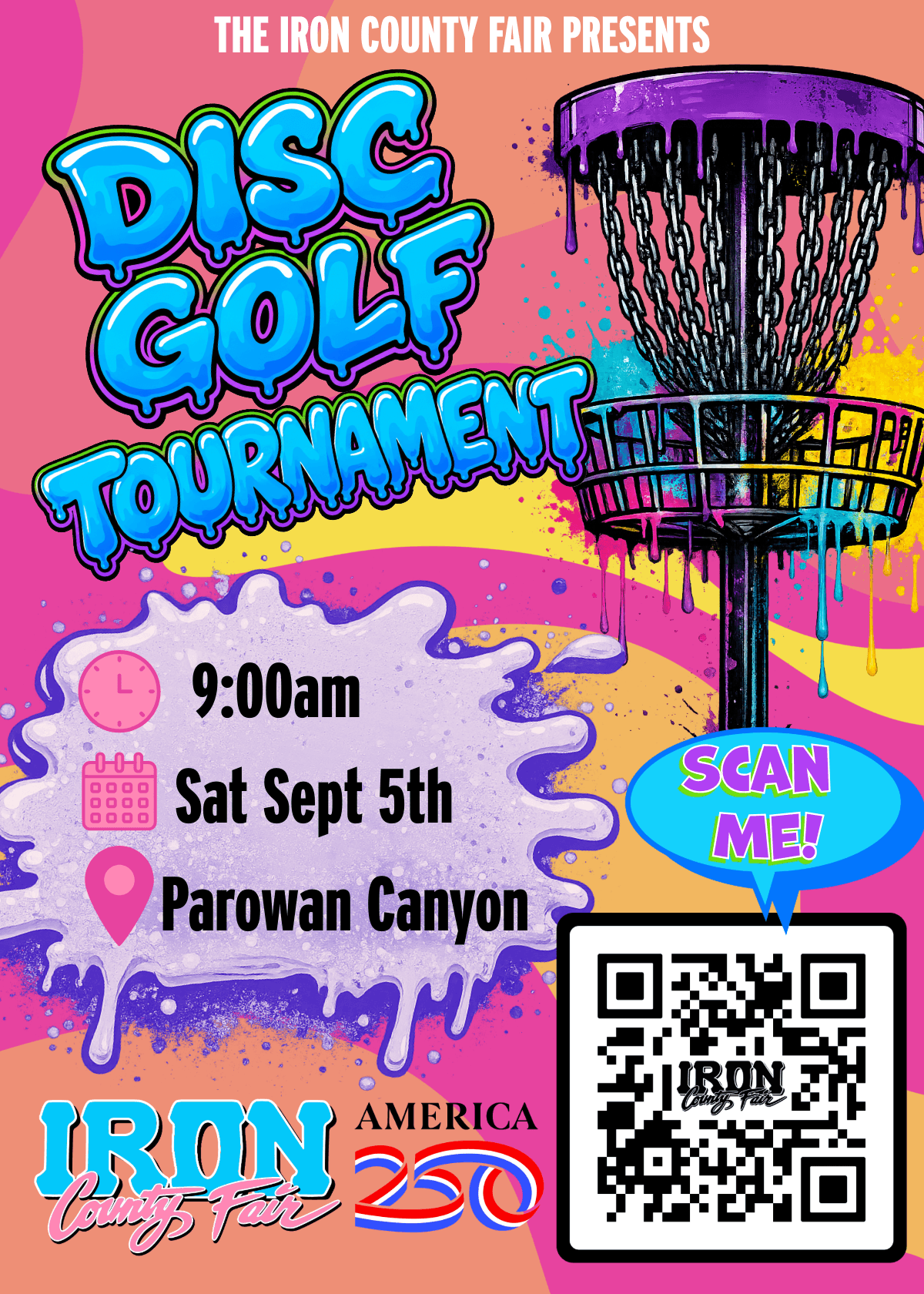 Disc Golf Tournament is at 9am saturday september 5th at parowan canyon
